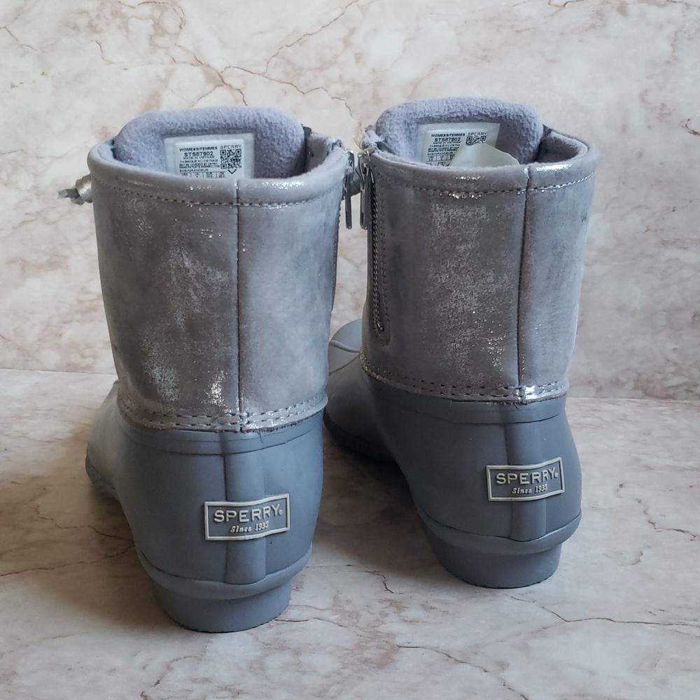 Sperry Gray Duck Rain Winter Women Boots Size 8.5 - Picture 4 of 8